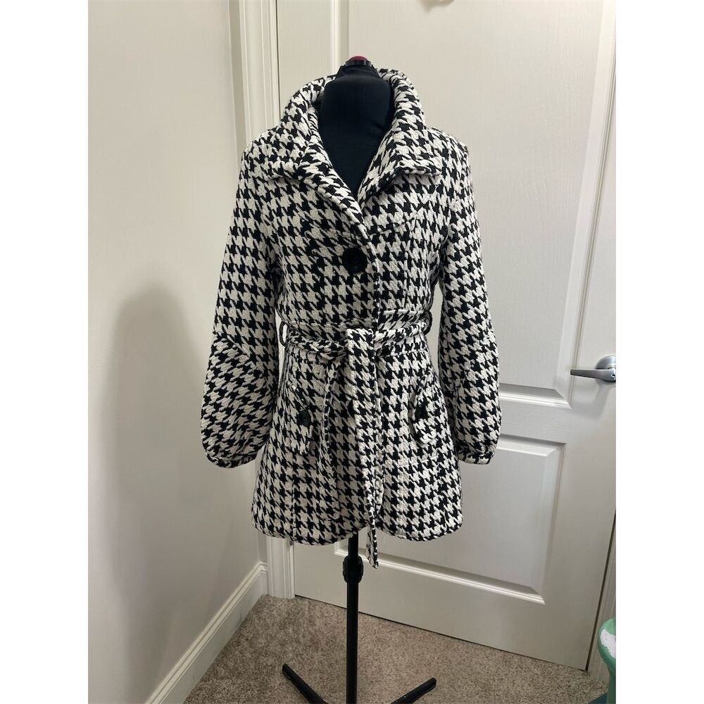 Ronnie Salloway Women's Black Houndstooth Pea Coat Size small Winter Casual